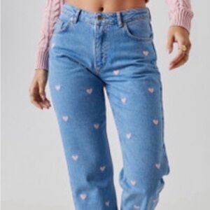 Harper Light Blue Jeans with Pink Heart Accents